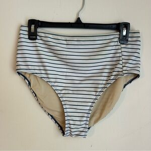 Nani Mid-Rise Zipper Pocket Bikini Bottom, Pinstriped | M